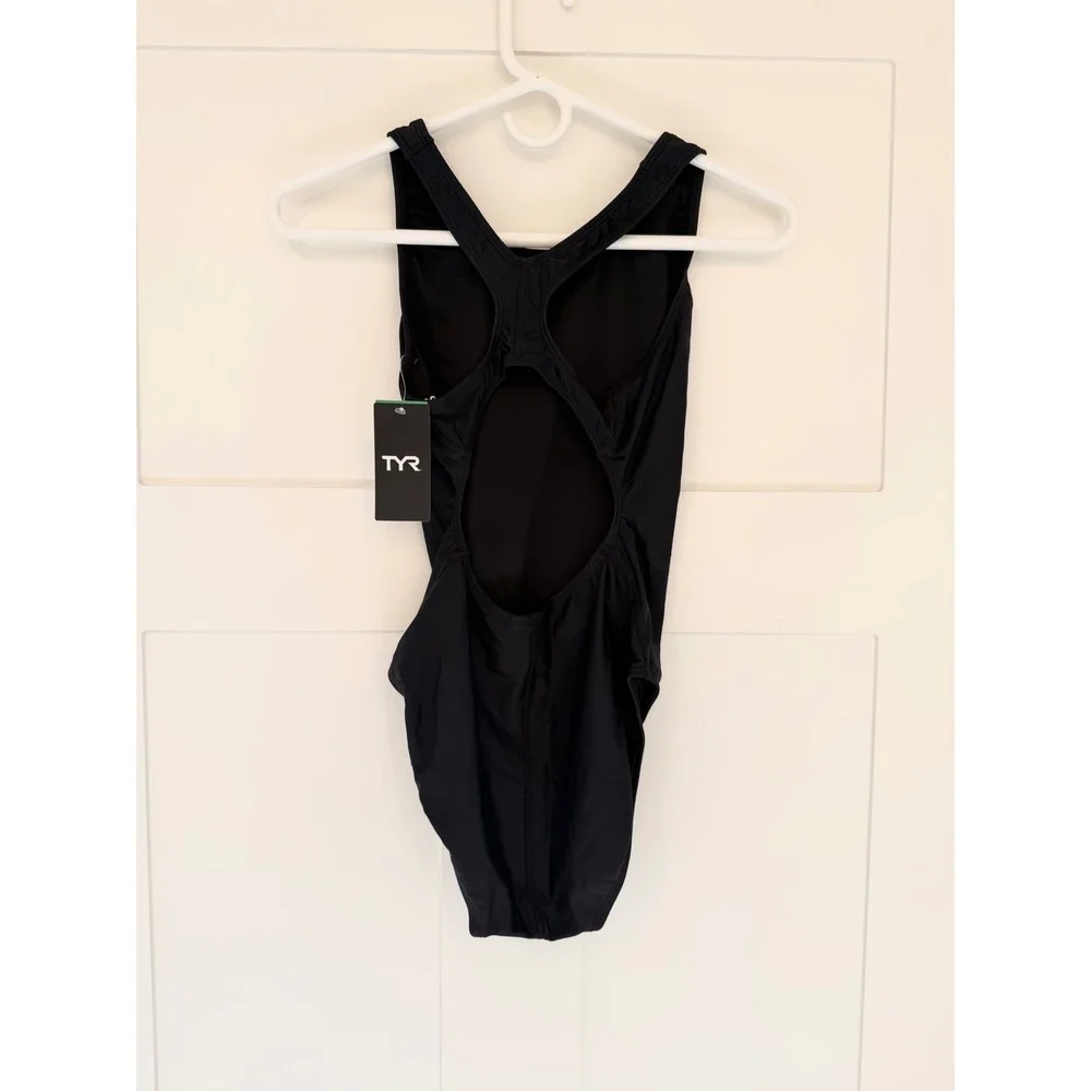 TYR Solid Maxfit Black One Piece Swimsuit Womens 36 L Athletic Swimwear - Picture 6 of 9